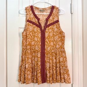 Democracy Patterned Sleeveless Boho Chic Blouse, M